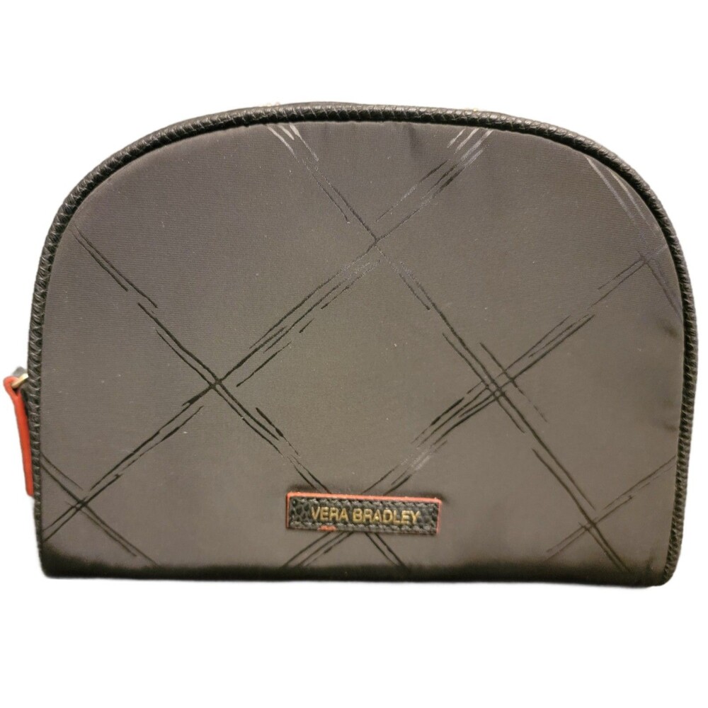 Vera Bradley Preppy Poly Cosmetic Bag In Black Zip Top Closure Water Resistant